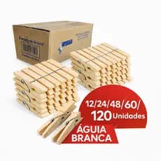 Pregadores de Roupa de Madeira Águia Branca – Kit com 12/24/48/60/120 Prendedores