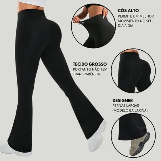 Calça Legging Inverno Feminina Flare Preta Cintura Alta