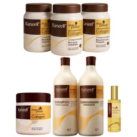 Kit Premium 7 Itens karseell Cronograma Profissional + Shamp 1L,Cond. 1L, Másc 500g e Reparador 50ml
