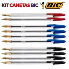 Kit Canetas Bic Azul, Preta e Vermelha Caneta Esferográfica 24, 20, 18, 12 e 10 Canetas