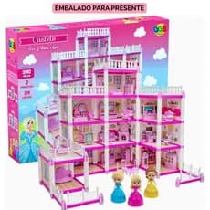 Casinha de Boneca Castelo da Princesa 240 Peças + 3 Bonecas Princesas Montar Brinquedo Menina GGB