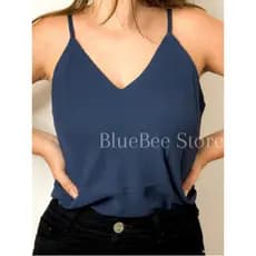 Blusa Feminina Regata Alça Regulável Blusinha Alcinha Regatinha Gola V1 Básica Crepe Varias Cores
