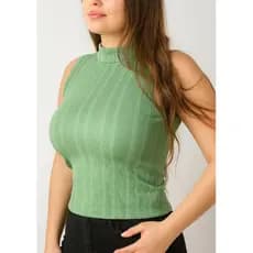 Regata Gola Alta Feminina Canelado Moda Blogueira Estilosa