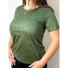 Blusa Suede Feminina Blusinha Manga Curta Moda Blogueira
