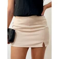 Shorts Saia Feminina Alfaiataria Mini Saia Forrada Tendência Balada Zíper Lateral Cintura Alta