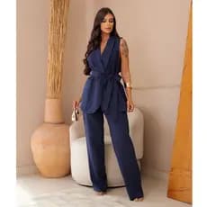 Conjunto Colete e Calça Alfaiataria Feminino Social Terno com Cinto Elegante Escritório