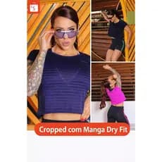 Cropped Feminino Dry Fit com Manga Curta  Confortável Treino Academia Fitness