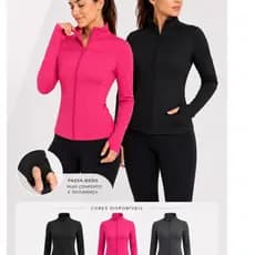 Jaqueta Feminina Fitness varias cores Academia Manga Longa com Zíper casaco frio treino proteção UV