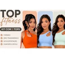 Kit com 3 Top Fitness forrado mula manca zero transparência para treino e academia várias cores
