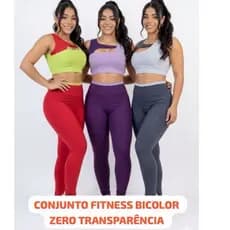Conjunto calça e short top Fitness Feminino Bicolor Suplex Premium Cintura Alta Zero Transparência Academia