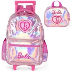 Kit Mochila Rodinha e Costas Barbie Coracao+Lancheira Luxcel