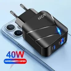 Carregador 2 Entradas USB e Tipo-C Carregamento Rápido Quick Charge 3.0