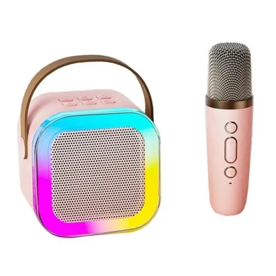 Caixinha Karaoke infantil Beje Microfone duplo Alto falante
