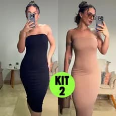 Kit 2 Vestido Feminino Midi Tomara que Caia Canelado Elegância e Ousadia