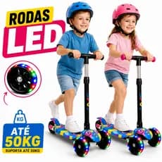 Patinete Infantil 3 Rodas Com LED Dobrável Criança Menino Menina Resistente Até 50kg