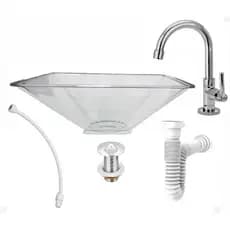 Kit cuba acrilico retangular com torneira e adaptadores