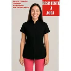 Jaleco, blusa, camisa Tosador Groomer Feminino Anti-pelos Preto Acinturado