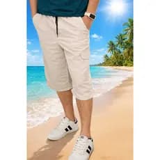 Bermuda Masculina Cargo Sarja Skate Casual Cintura de Elastico Promoção
