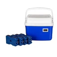 Caixa Térmica 5 Litros Cooler Termômetro Digital Simples 4 Placas Gelo Reutilizável 200 ml transporte vacina medicamento