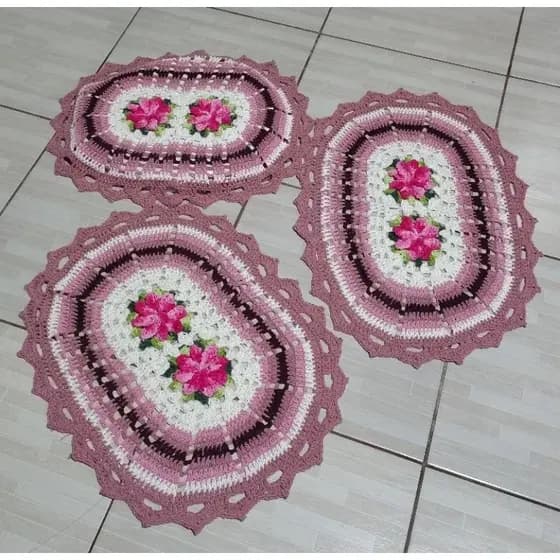 jogo de banheiro em crochê com 3 pcs