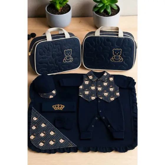 kit bolsa maternidade com saida maternidade completa azul marinho roupinha bebe