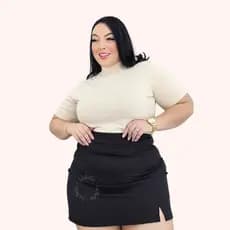 Saia Lápis Curta Com Fenda Plus Size Moda Blogueira - Lara