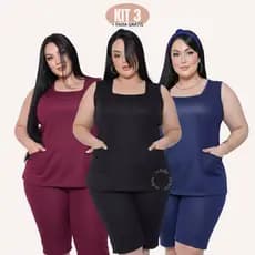 KIT 3 CONJUTO FEMININO CONFORTÁVEL PLUS SIZE UNIFORME PROFISSIONAL BABÁ DOMESTICA TECIDO HELANCA - CONJ RIO