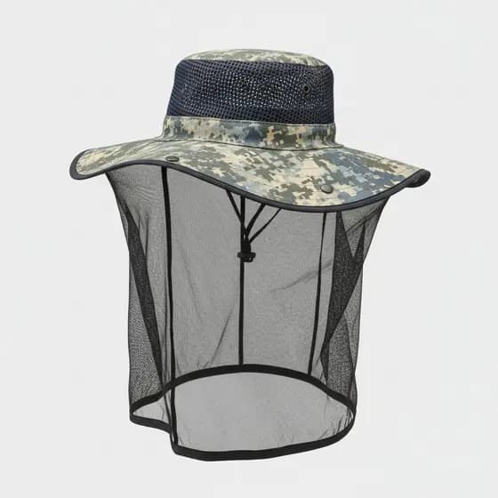 Chapéu Camuflado com Tela Mosquiteiro Anti Mosquito e Insetos Proteção Rosto Outdoor para Pesca Camping Trilha Aventura