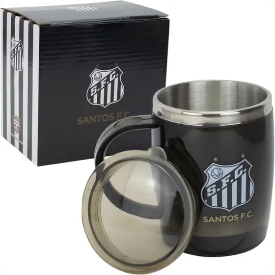 Caneca Térmica Com Tampa 450ml Santos Preta Ref.: QH002AZ-4