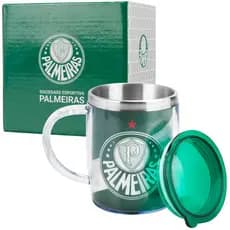 Caneca Palmeiras Térmica Inox Com Tampa Hermética 450ml