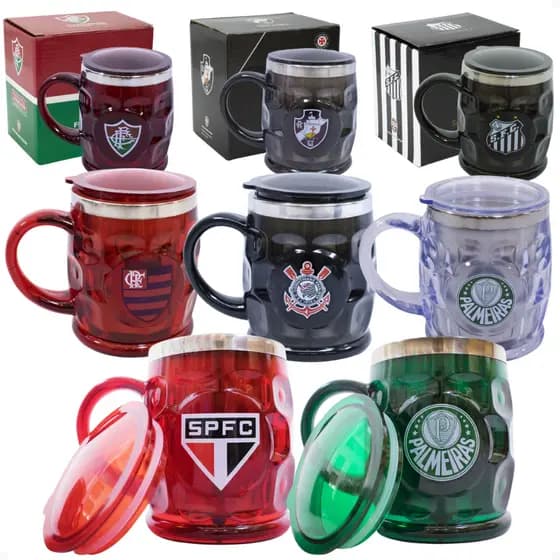 Caneca Térmica Com Tampa 500ml CORINTHIANS - PALMEIRAS - SÃO PAULO -SANTOS - VASCO - FLUMINENSE