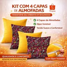 Kit  4 Capas De Almofada Decorativa Sala Sofá Lisas e Estampadas Promoção Tecido Veludo Com Zíper