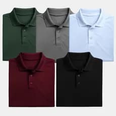 Kit 5 Camisa Polo Masculina Premium Piquet  Camiseta Poliéster