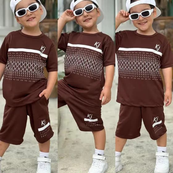 Conjunto de 2 Peças Infantil Menino Short com Bolso + Blusa de Manga Dry-fit Verão Confortável 2/12