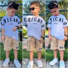 Conjunto de menino infantil bermuda e camisa de verão juvenil roupa de criança blusa short masculino