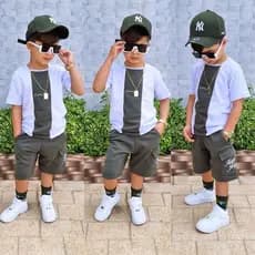 Conjunto Infantil Masculino de Verão - Camiseta e Short para dias Quentes - Tamanho 2 ao 12 Anos
