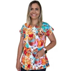 Blusa Scrub Pijama Cirúrgico Estampado Enfermagem Pediatria