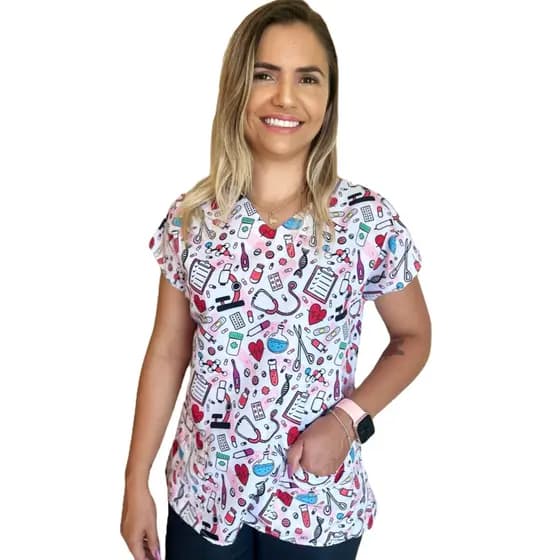 Blusa Scrub Pijama Cirúrgico Estampado Enfermagem Medicina