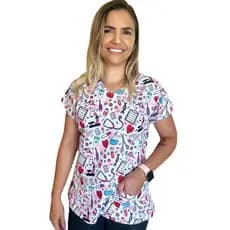 Blusa Scrub Pijama Cirúrgico Estampado Enfermagem Medicina
