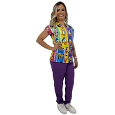 Conjunto estampado desenho infantil personagens enfermagem pediatria  Scrub Pijama Cirurgico