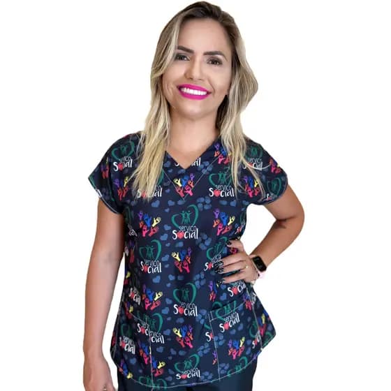 Blusa - Pijama Hospitalar Estampado -scrub - Serviço Social