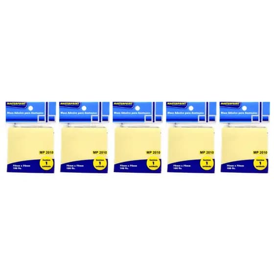 Bloco Recado Adesivo 75mm x 75mm 100 fls - Amarelo - 05 Unidades