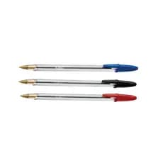 Caneta Bic Cristal 1.0 Ponta Média Dura+ (Azul. Preta e Vermelha) - Kit Com 3 Unidades