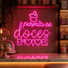 Letreiro Permita-se Doces Emoções em Neon LED Decoração Doceria Padaria Instagramável