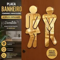 Placa KIT BANHEIRO Feminino Masculino BONECOS Divertido em Acrílico Espelhado -  Sinalização Porta