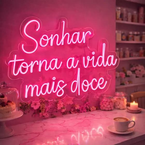 Letreiro Sonhar Torna a Vida Mais Doce em Neon LED Decoração Frase Doceria Instagramável