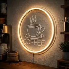 Luminária Coffee em acrílico Gravada 30x30cm Decoração Cantinho do Café Jardim Vertical Loja