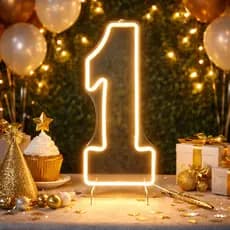 Letreiro Neon Led Números de 0 a 9 Painel Acrílico 50cm com Base Decoração Festa Aniversario Evento