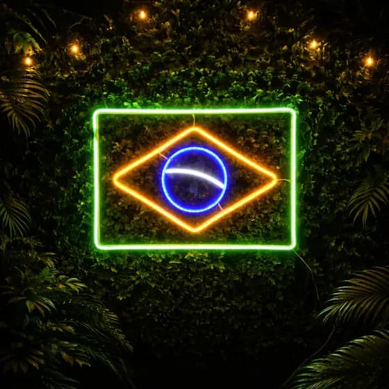 Placa Bandeira do Brasil em Neon LED Luminária Decoração Bar Área Gourmet Futebol Evento