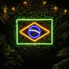 Placa Bandeira do Brasil em Neon LED Luminária Decoração Bar Área Gourmet Futebol Evento